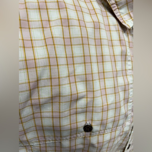 Patagonia Long-Sleeved Island Hopper Shirt Pink Gold Green Cream Plaid Pockets - Picture 6 of 7